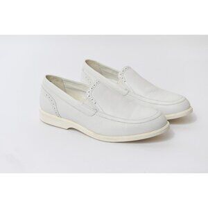 Hush Puppies White Leather Loafers Size 10.5 Slip in Summer Party Shoe